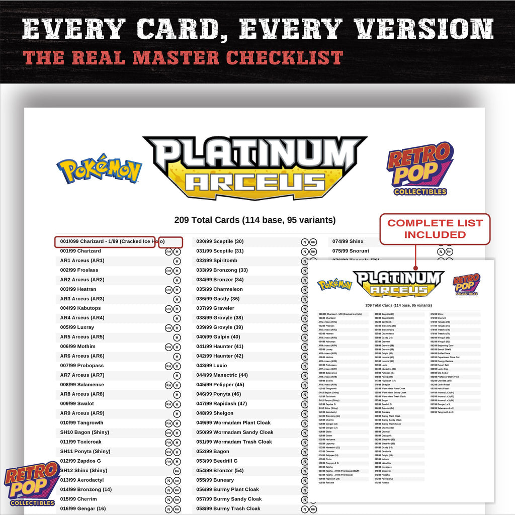 Platinum Arceus Pokemon card checklist PDF preview