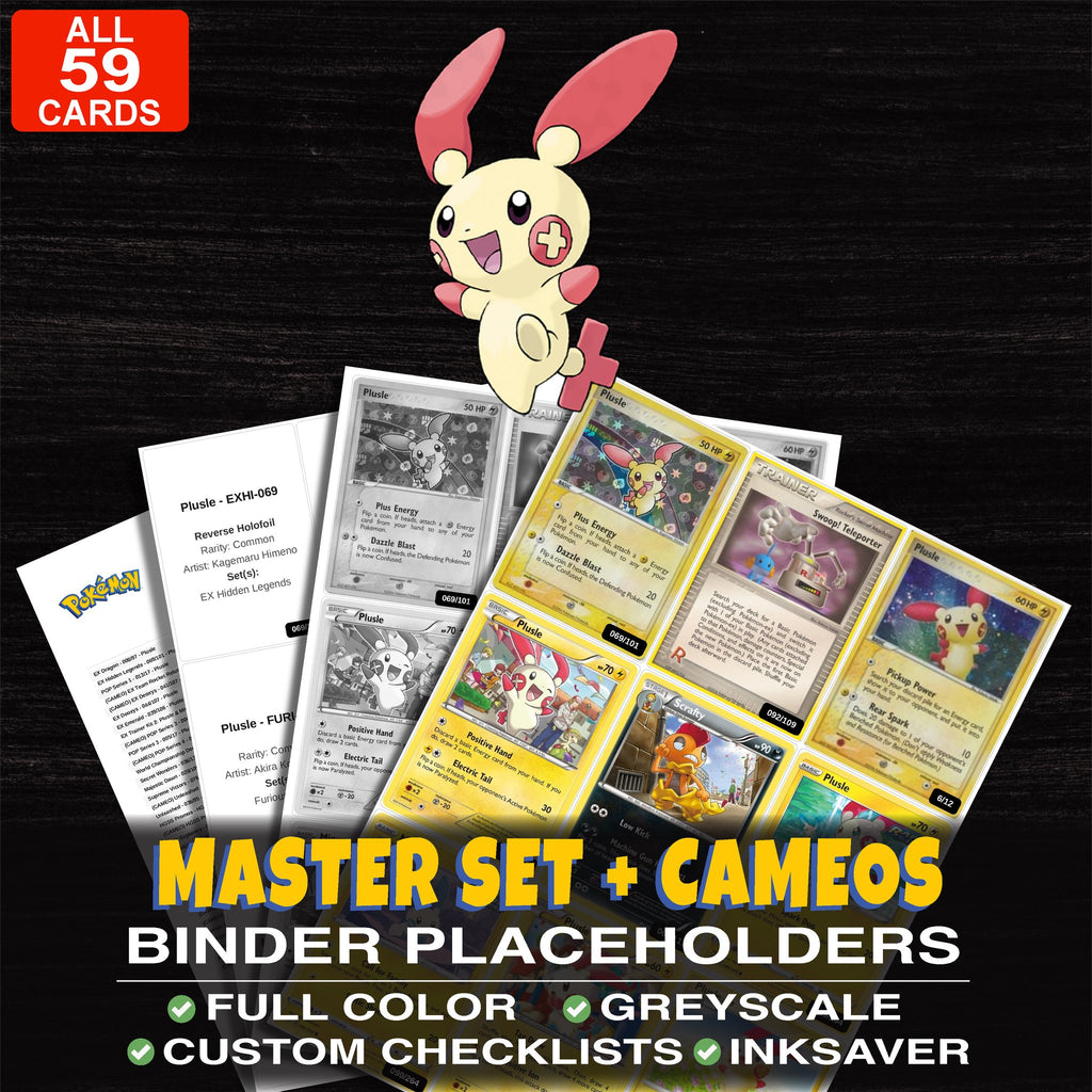 Every Plusle Pokemon card ever made - master set binder placeholders with Plusle