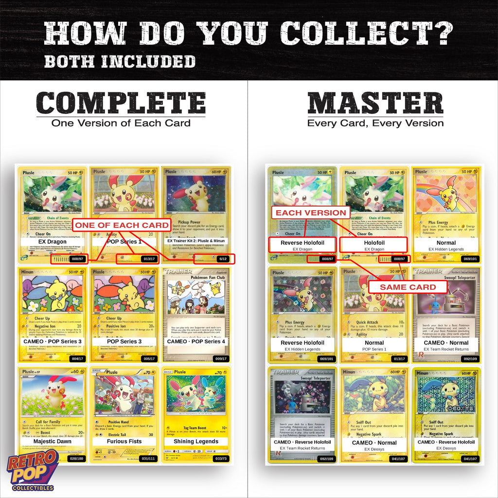 Complete Set vs Master Set versions of the Plusle binder placeholders