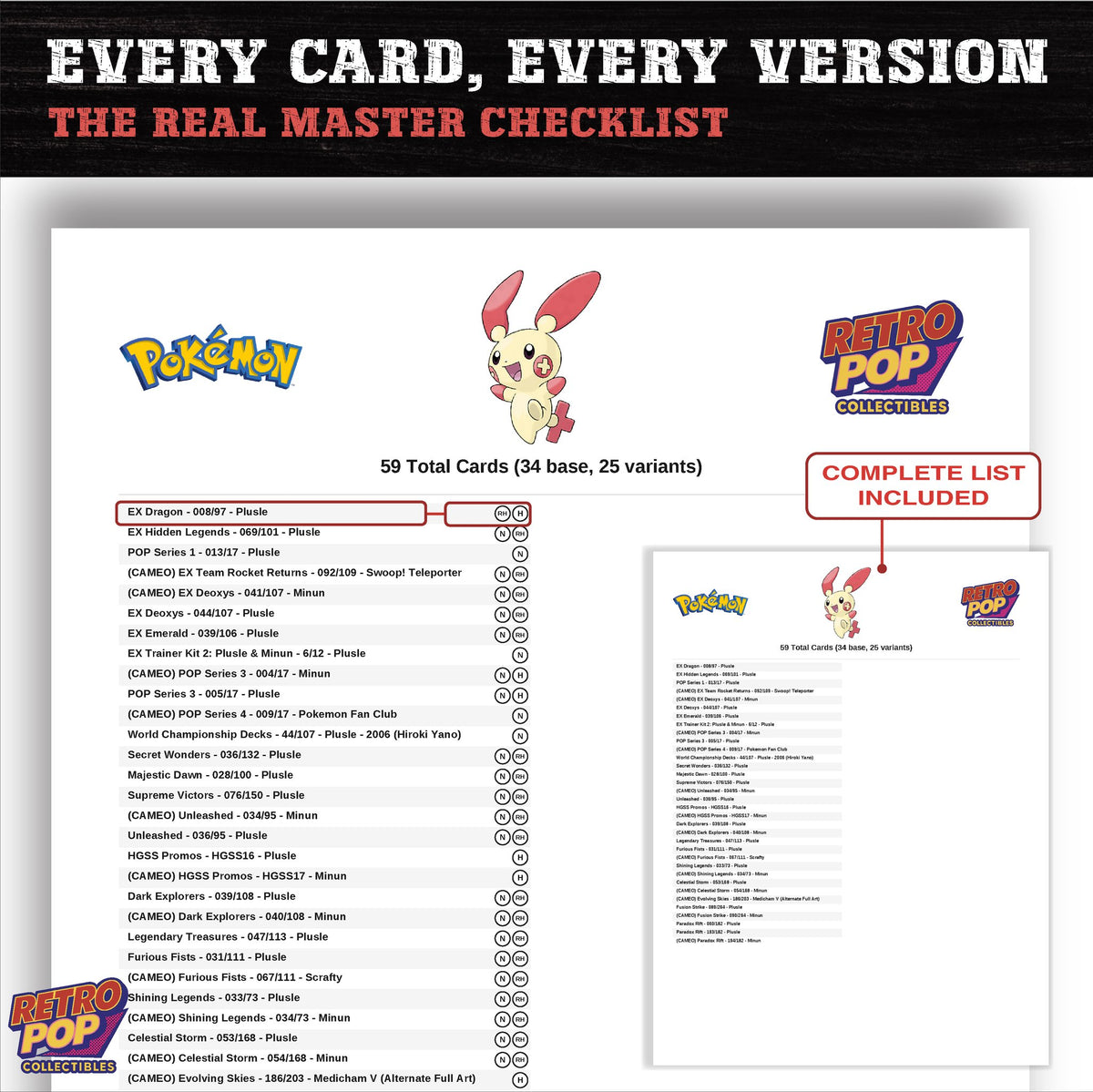 Plusle master set checklist PDF preview - every card listed