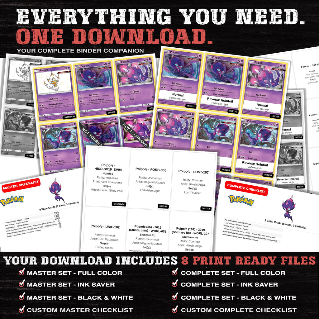 Everything included in the Poipole master set download - 8 PDF files