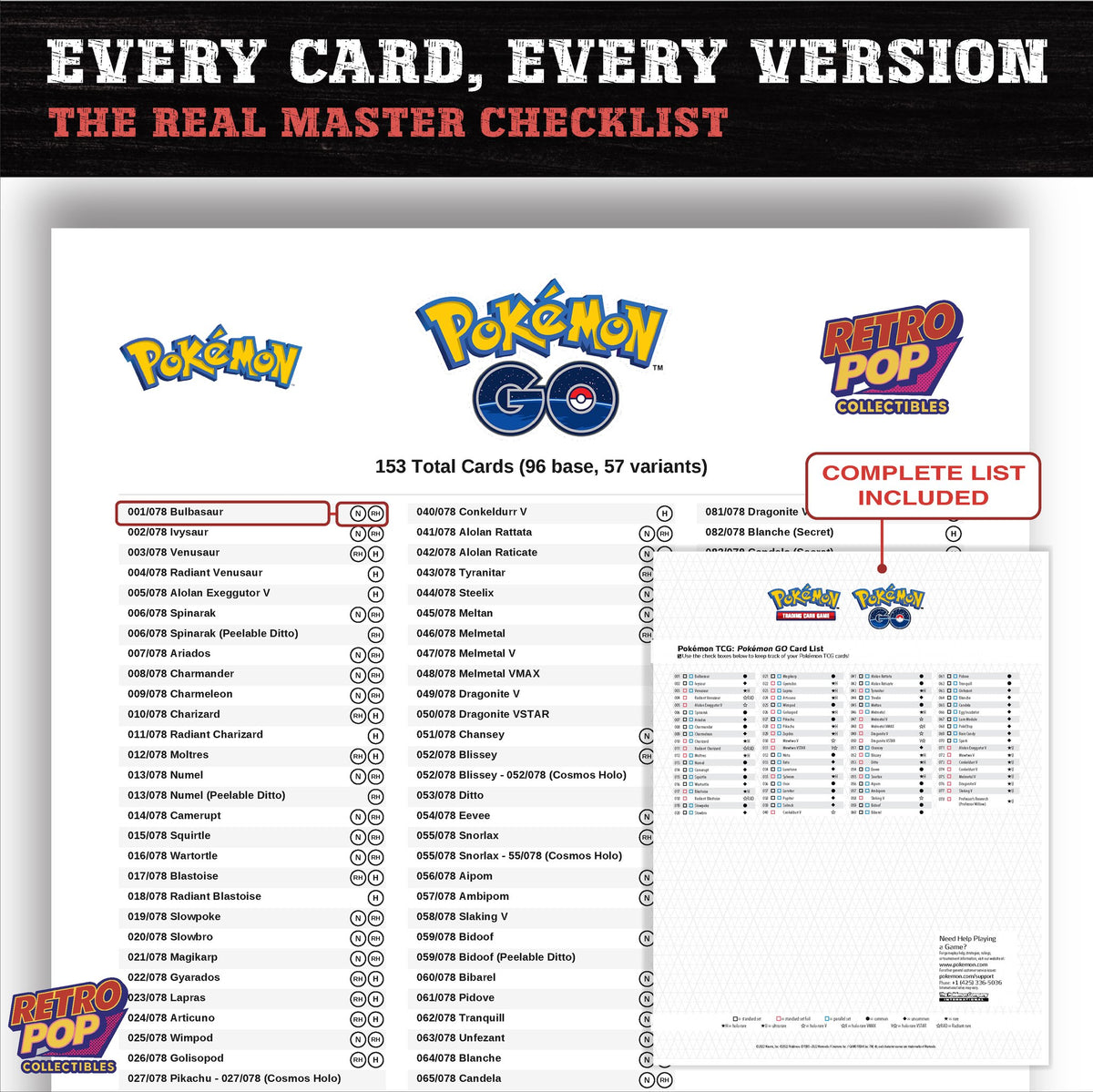 Pokemon GO Pokemon card checklist PDF preview