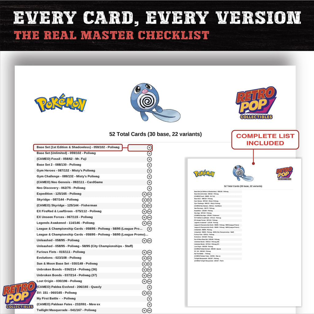 Poliwag master set checklist PDF preview - every card listed