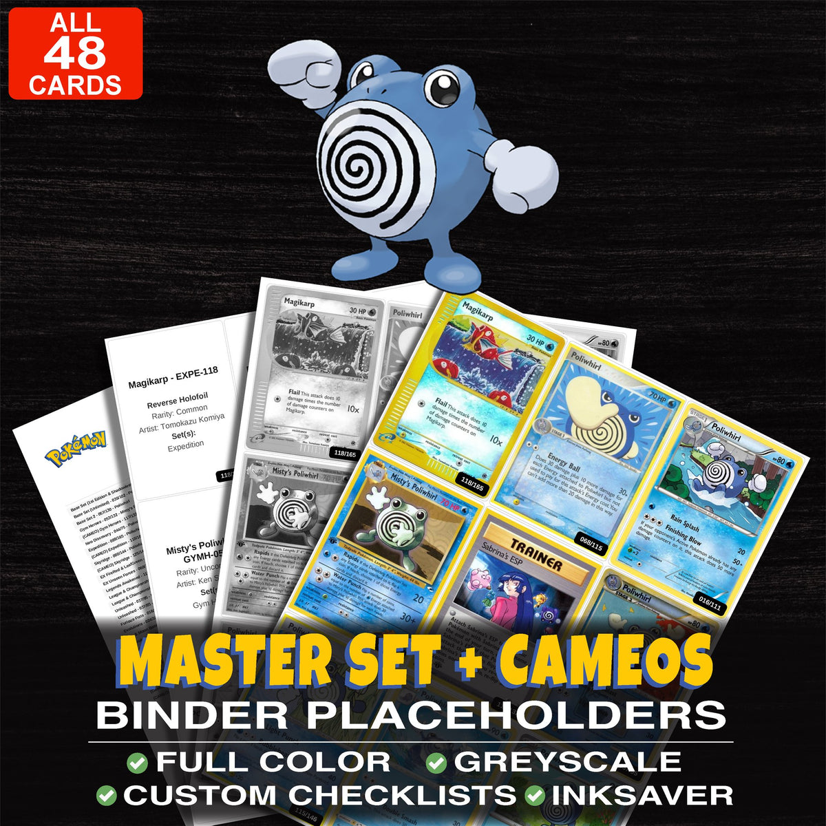 Every Poliwhirl Pokemon card ever made - master set binder placeholders with Poliwhirl