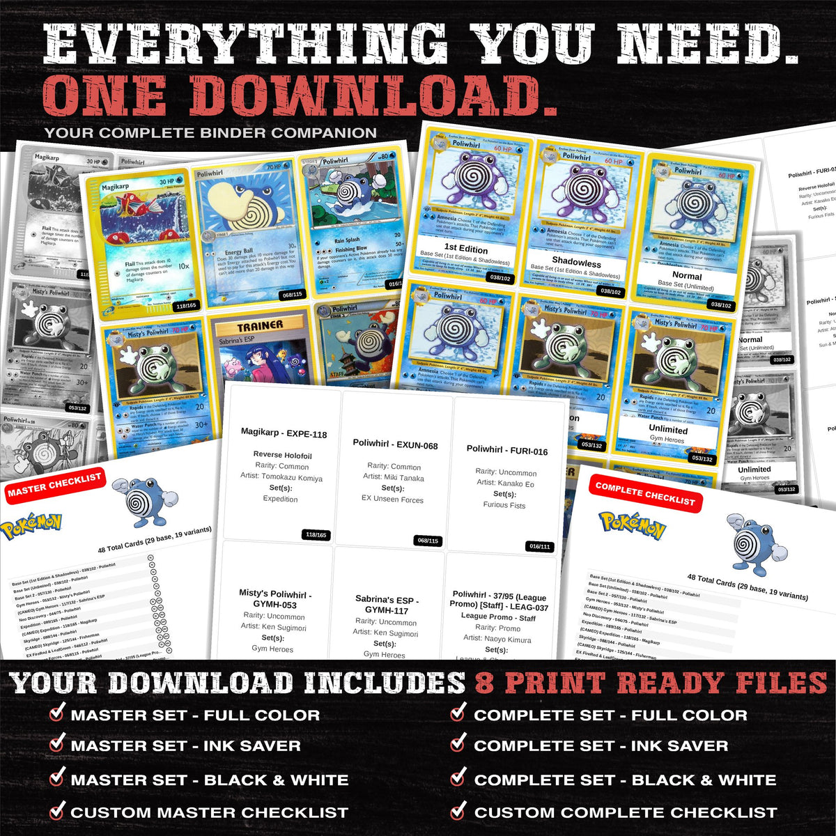 Everything included in the Poliwhirl master set download - 8 PDF files