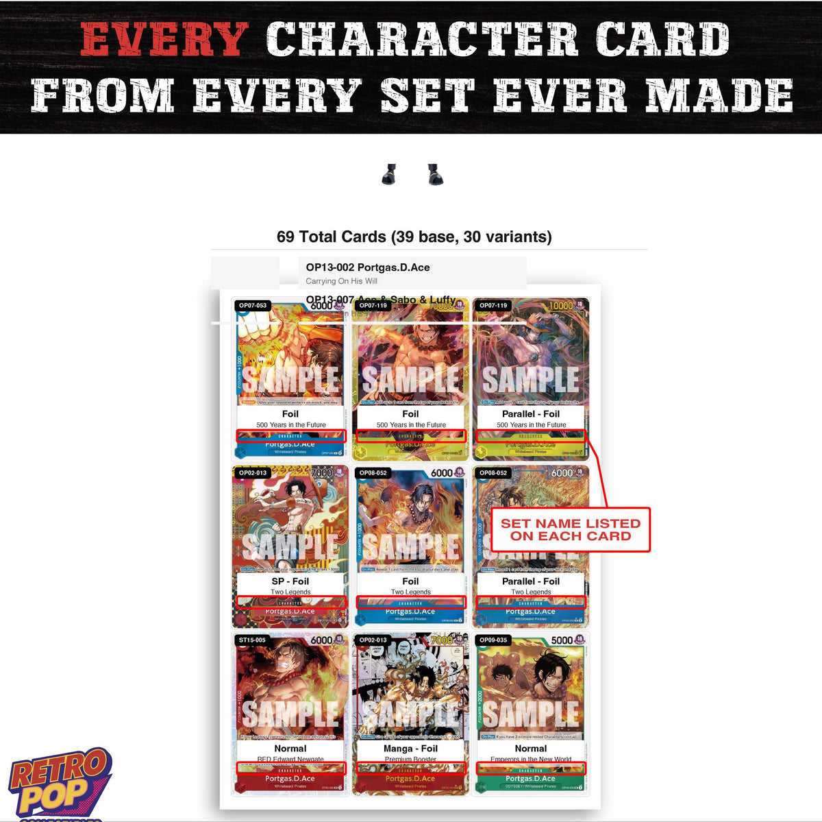 Portgas D. Ace One Piece TCG character master set - every English Portgas D. Ace card