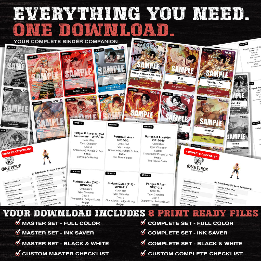 Everything included in the Portgas D. Ace One Piece placeholder download - 8 PDF files