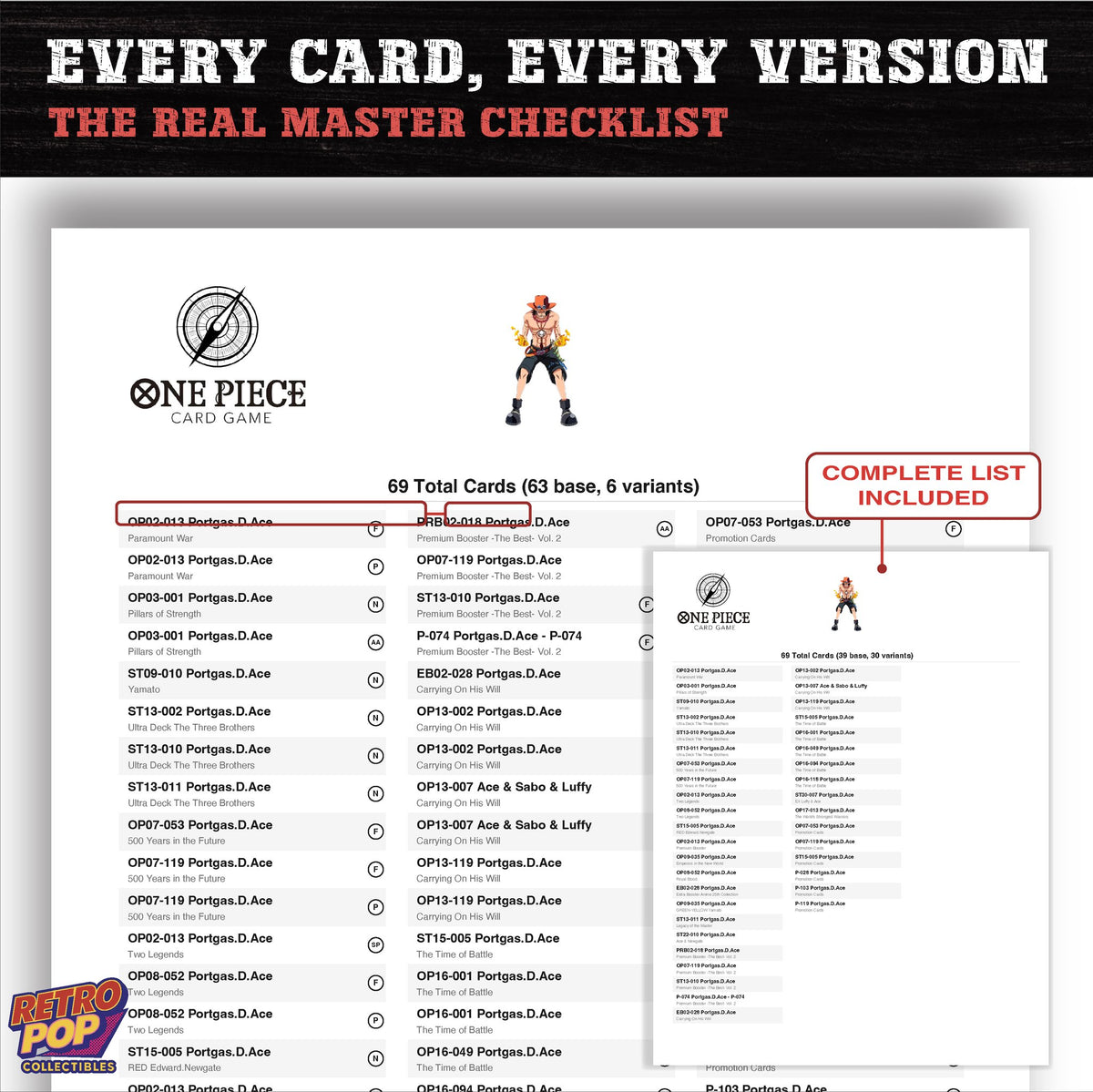 Portgas D. Ace One Piece card checklist PDF preview