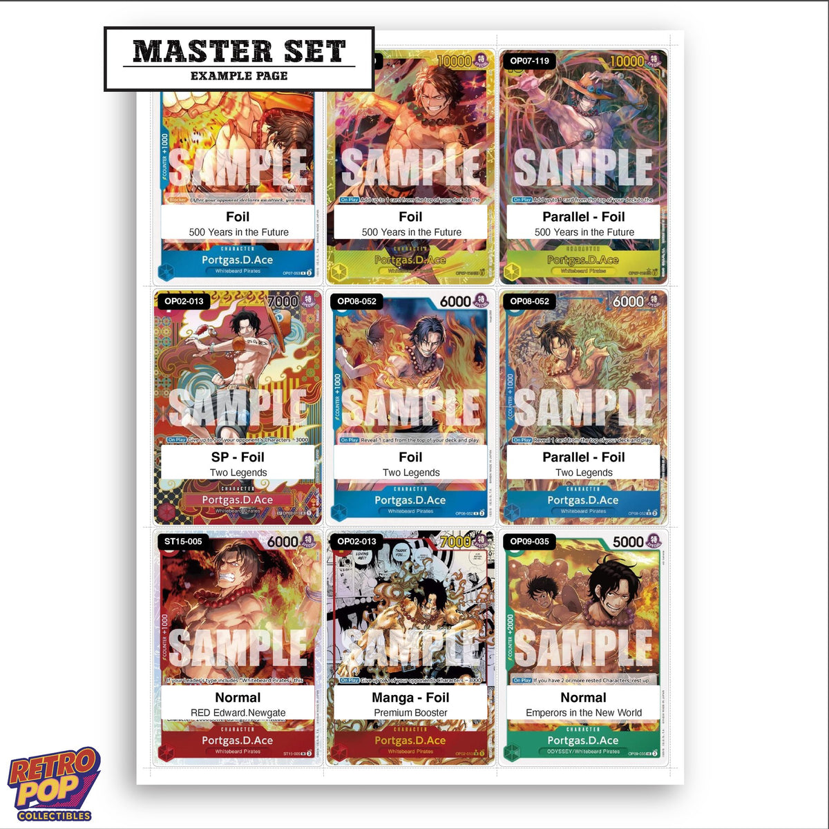 Printed Portgas D. Ace One Piece placeholders in binder - real photo 3