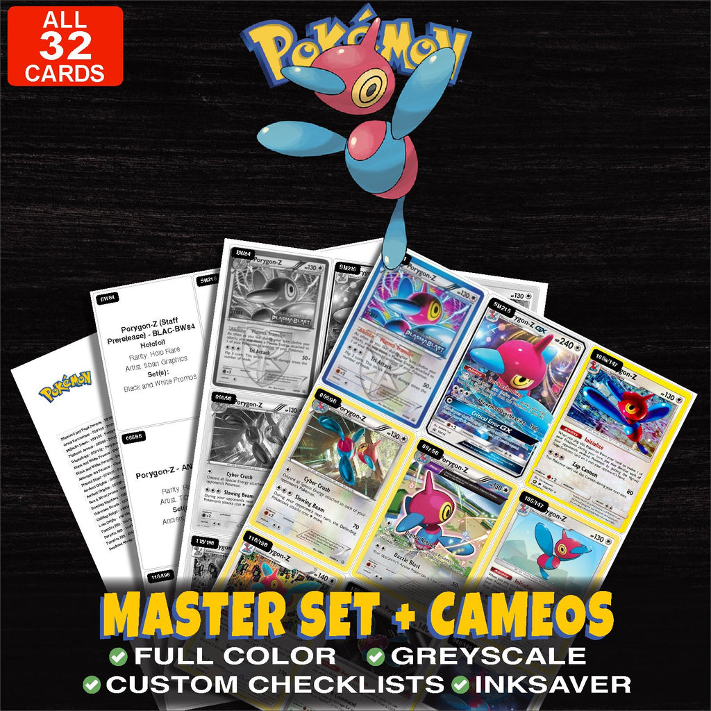 Every Porygon-Z Pokemon card ever made - master set binder placeholders with Porygon-Z Lv.X