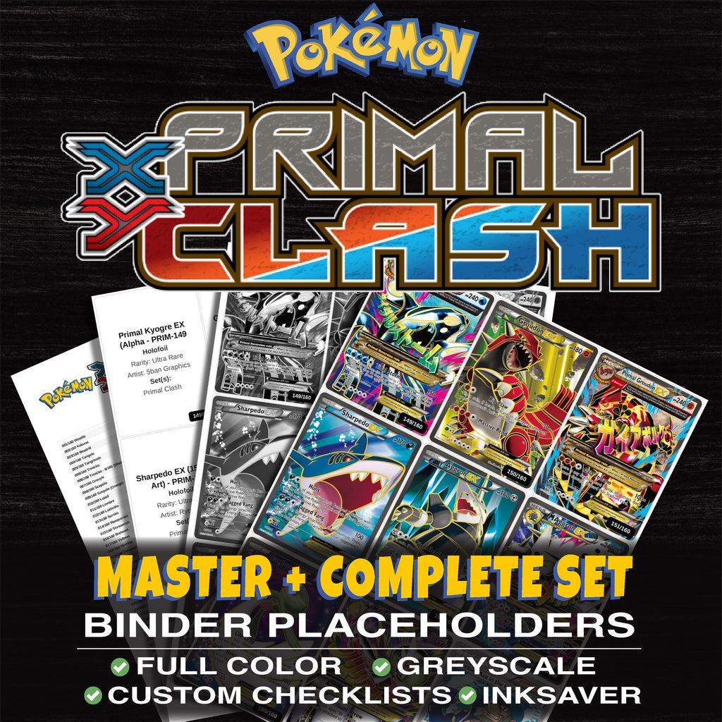 Primal Clash Pokemon binder placeholders printable PDF - includes Primal Kyogre EX (Alpha