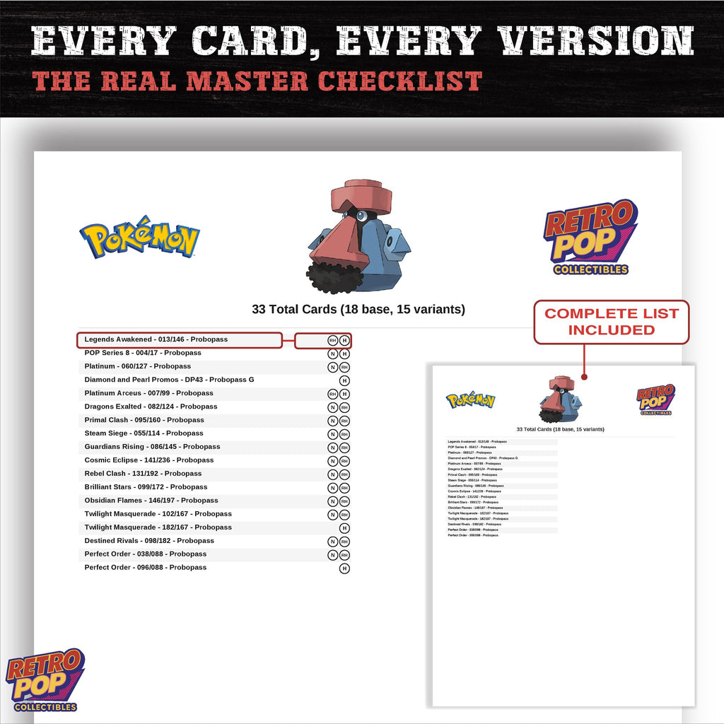 Probopass master set checklist PDF preview - every card listed