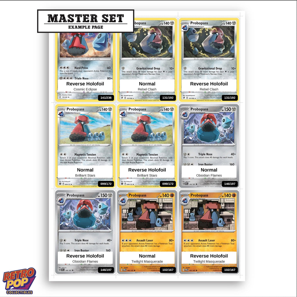 Printed Probopass Pokemon placeholders in binder - real photo 3