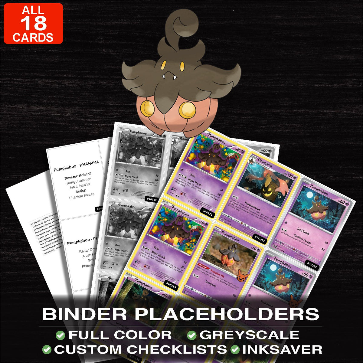 Every Pumpkaboo Pokemon card ever made - master set binder placeholders with Pumpkaboo