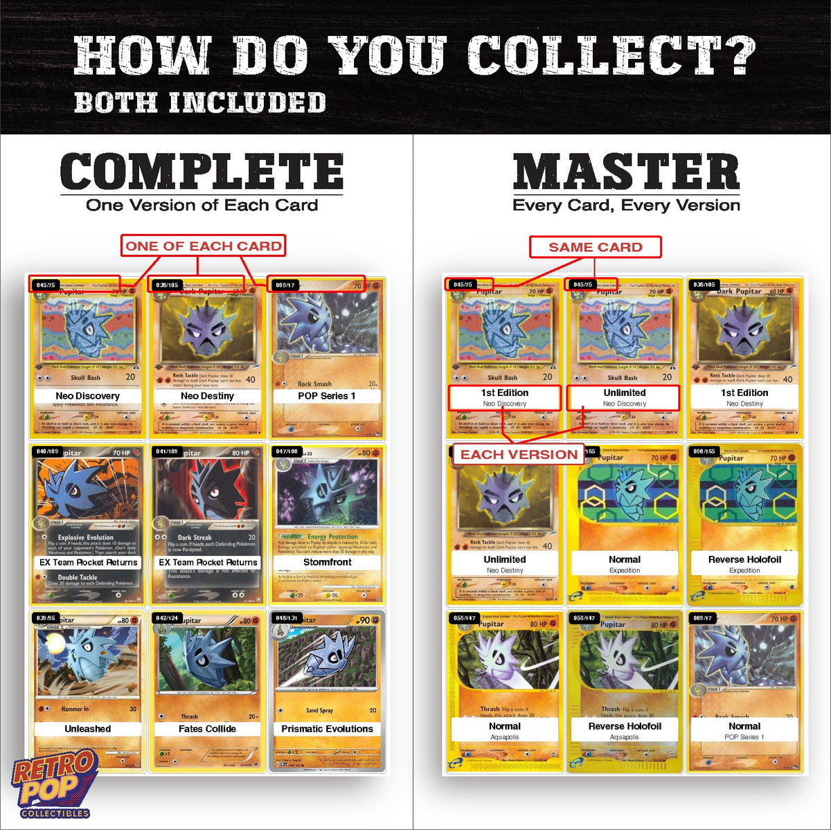 Complete Set vs Master Set versions of the Pupitar binder placeholders