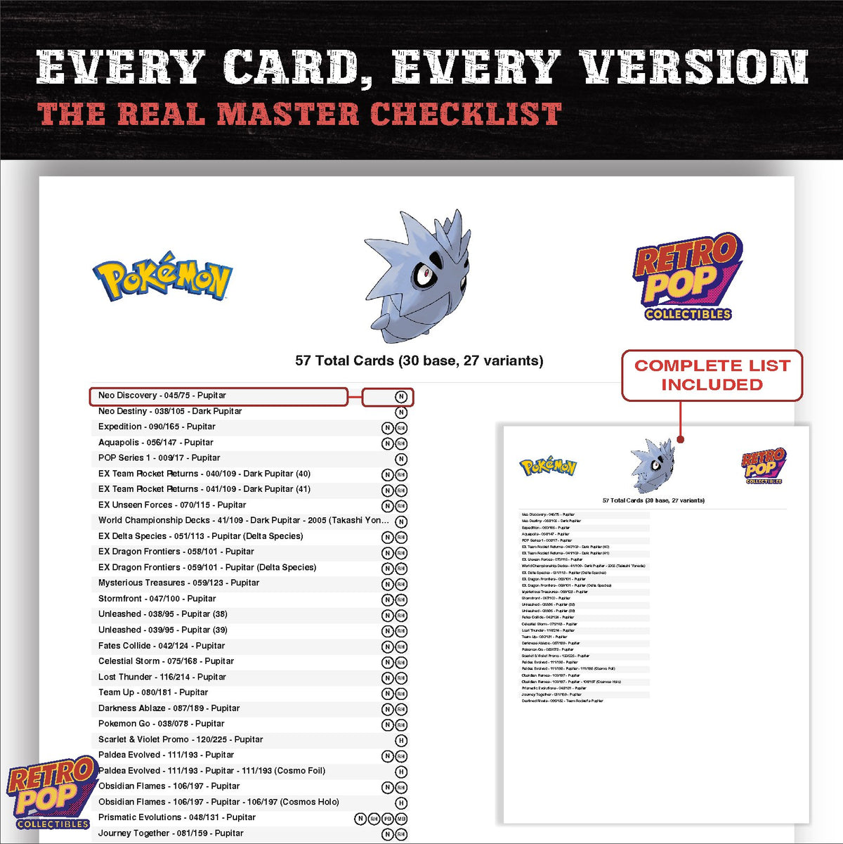 Pupitar master set checklist PDF preview - every card listed