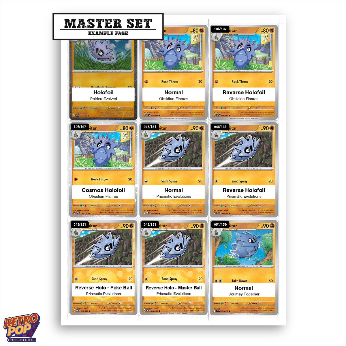 Printed Pupitar Pokemon placeholders in binder - real photo 1