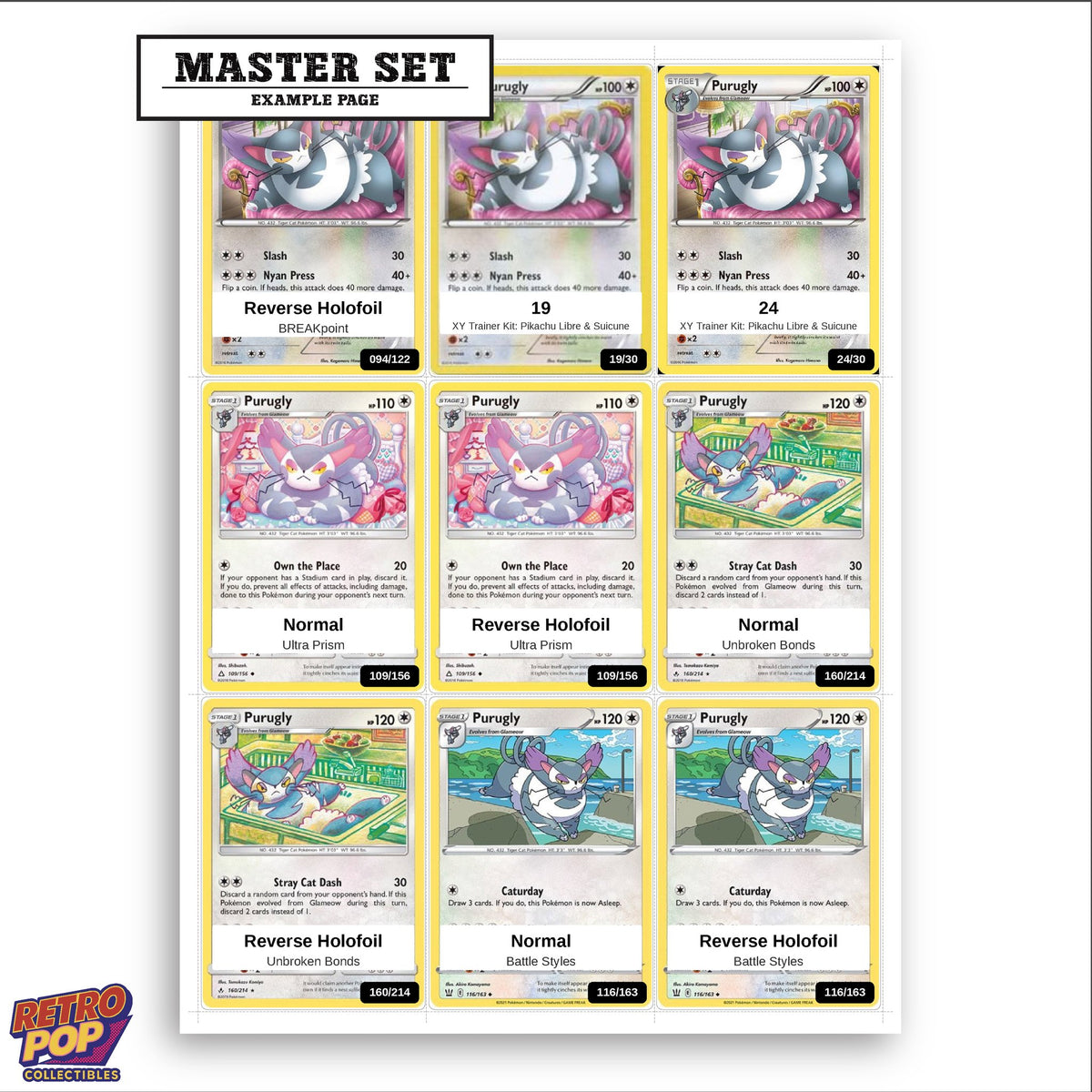 Printed Purugly Pokemon placeholders in binder - real photo 3