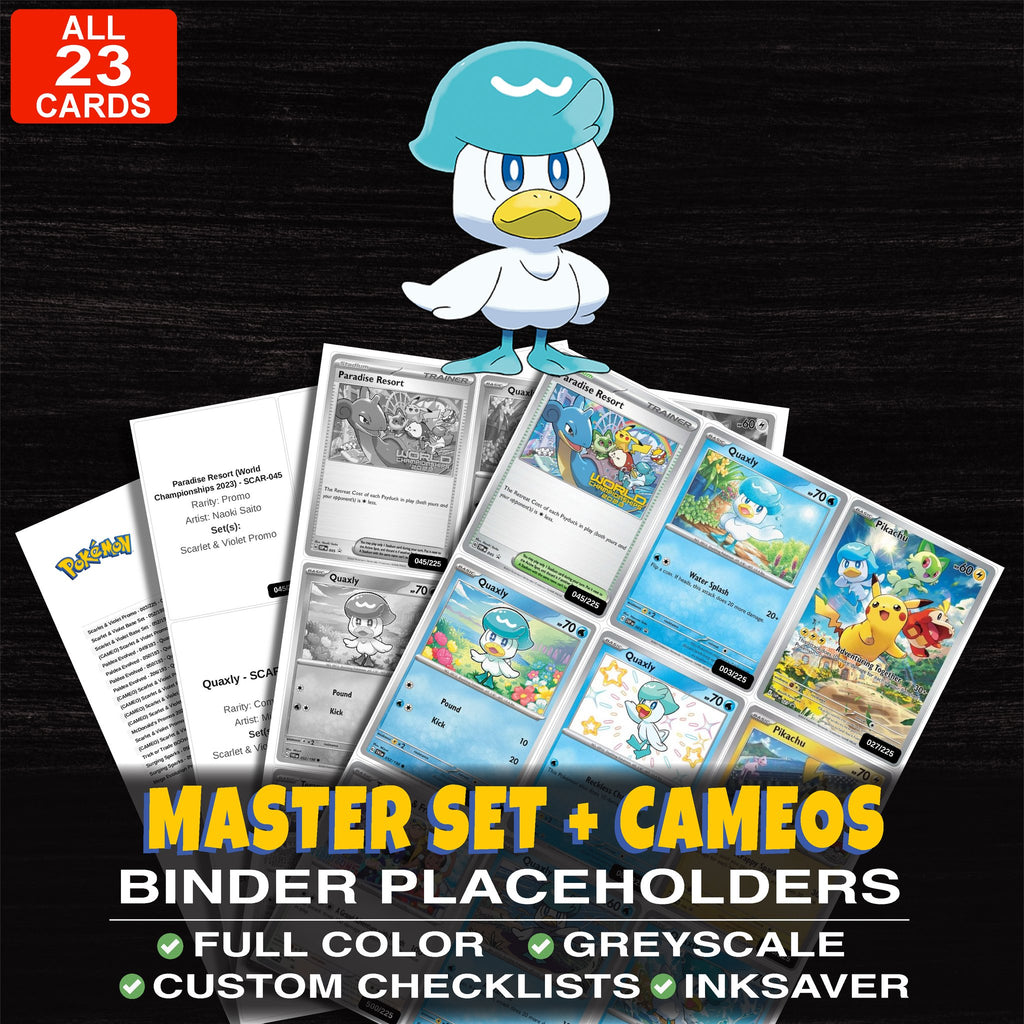 Every Quaxly Pokemon card ever made - master set binder placeholders with Quaxly