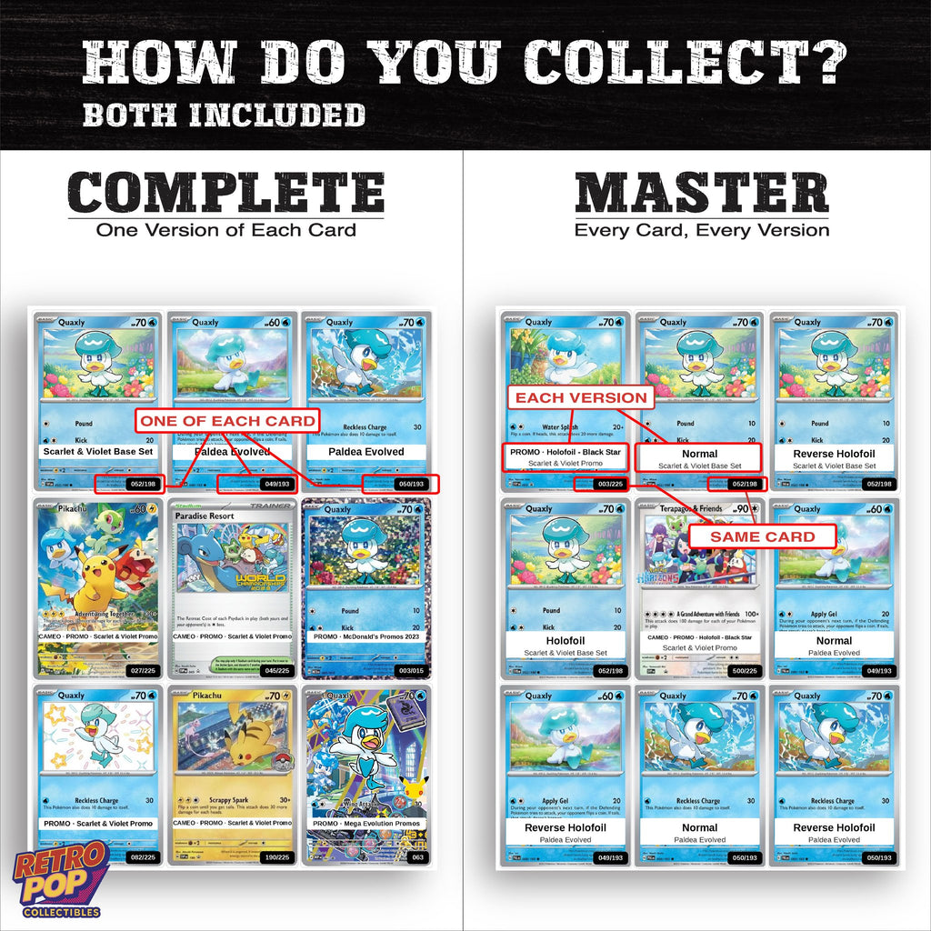 Complete Set vs Master Set versions of the Quaxly binder placeholders