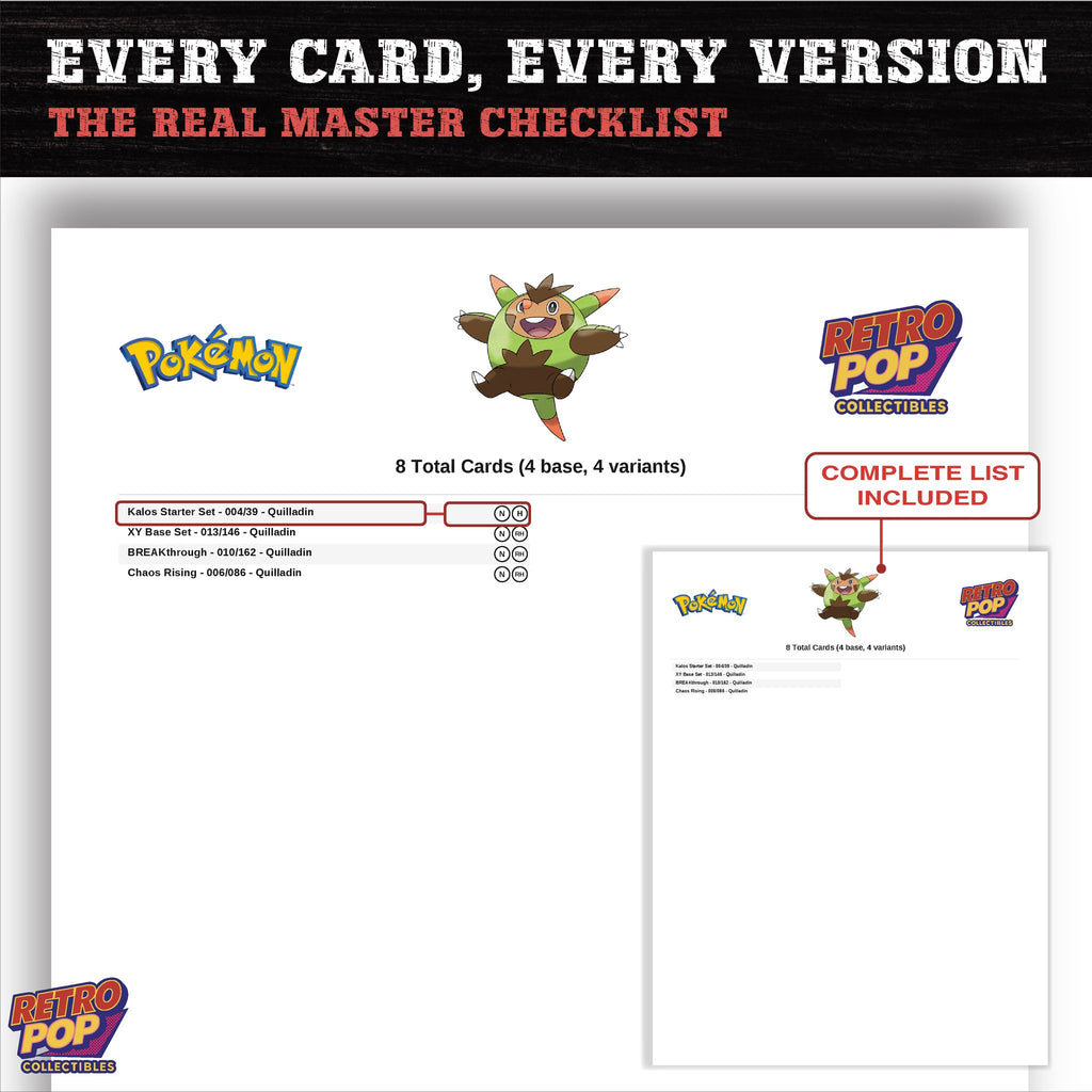 Quilladin master set checklist PDF preview - every card listed