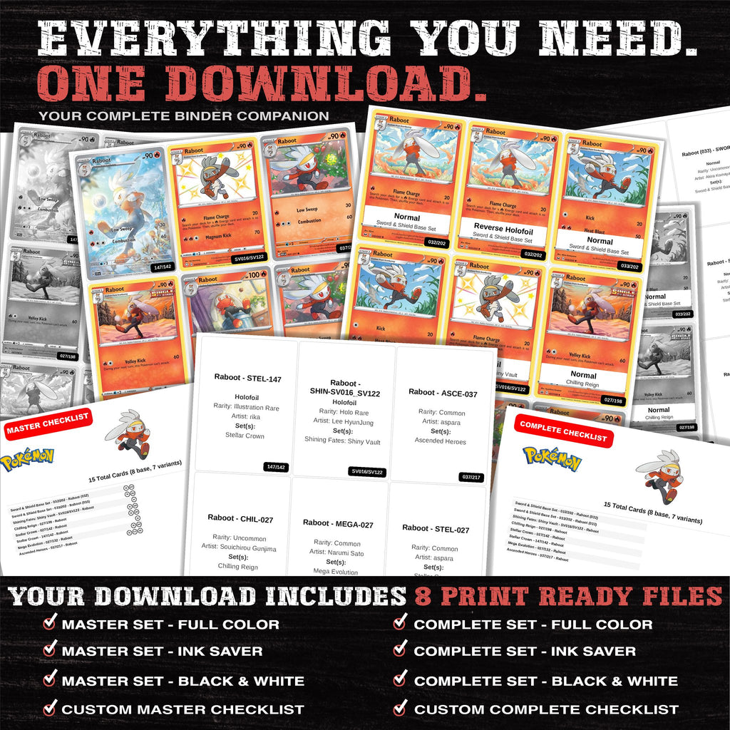 Everything included in the Raboot master set download - 8 PDF files