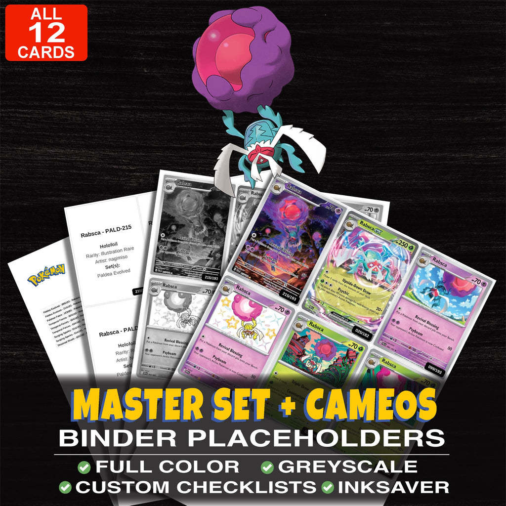 Every Rabsca Pokemon card ever made - master set binder placeholders with Rabsca