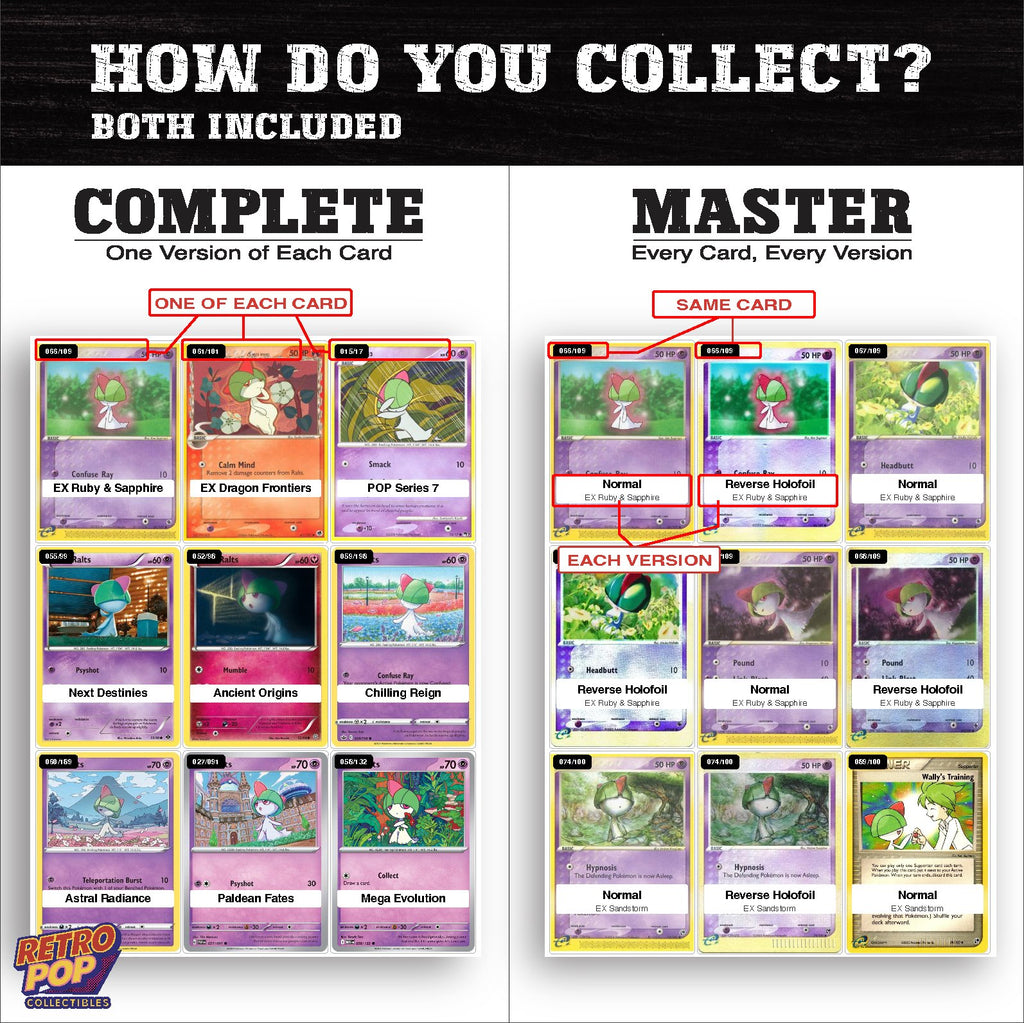 Complete Set vs Master Set versions of the Ralts binder placeholders