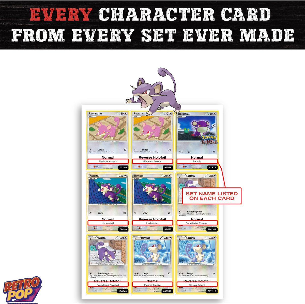 Rattata card collection preview - every set Rattata appears in