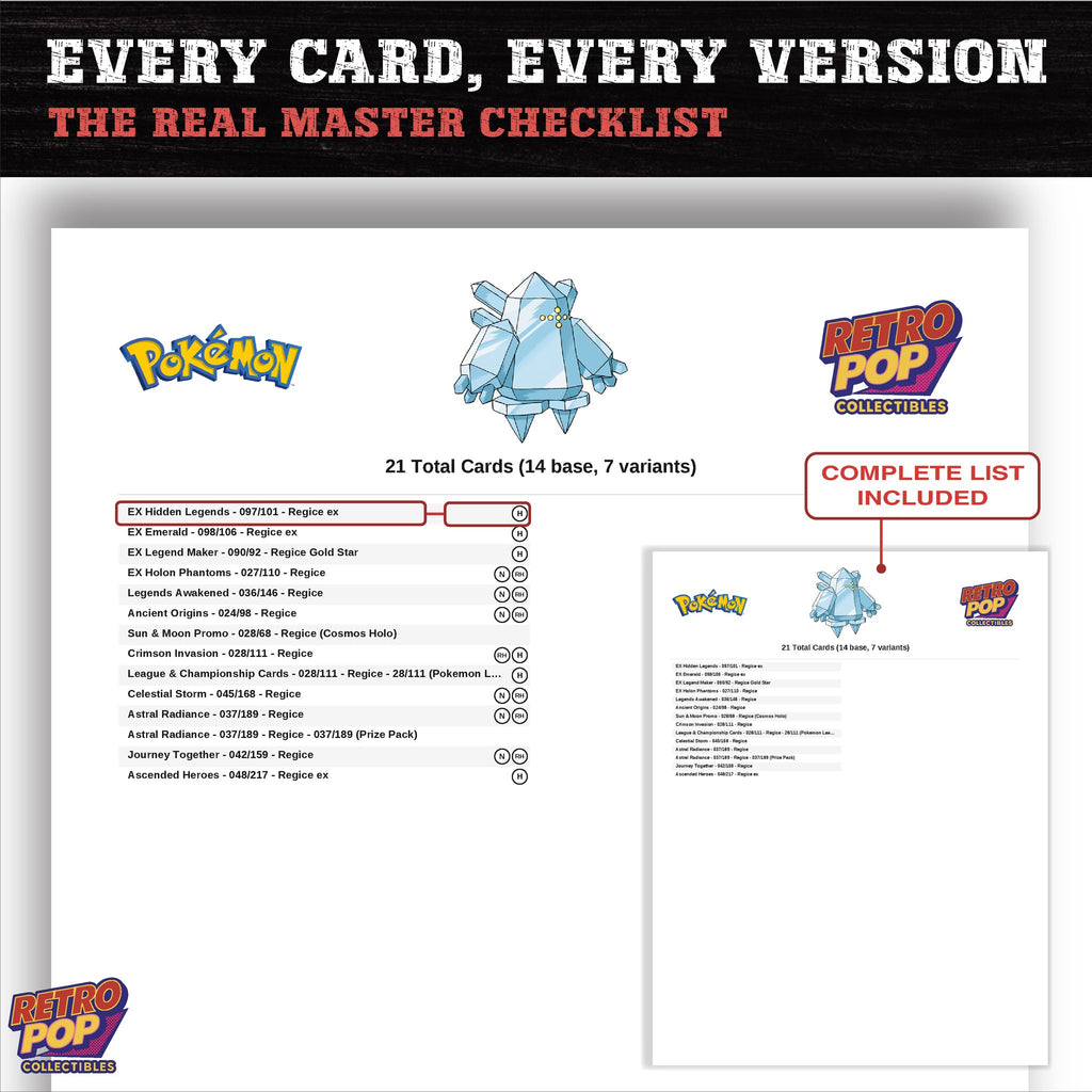 Regice master set checklist PDF preview - every card listed