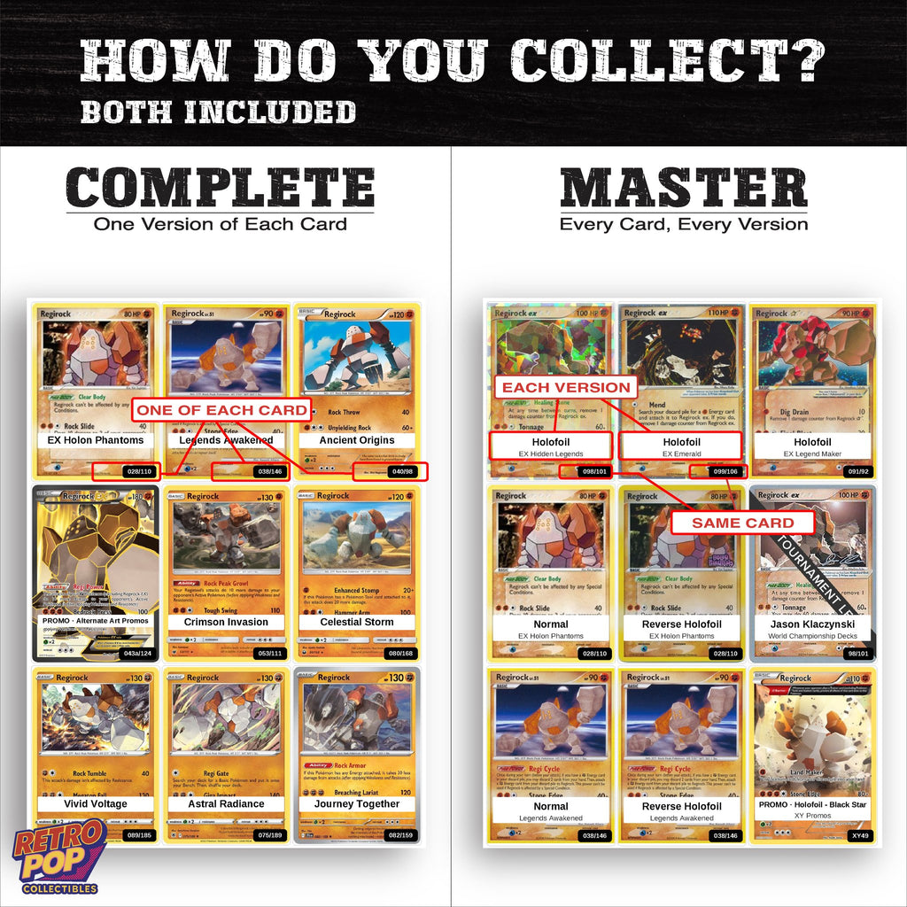 Complete Set vs Master Set versions of the Regirock binder placeholders