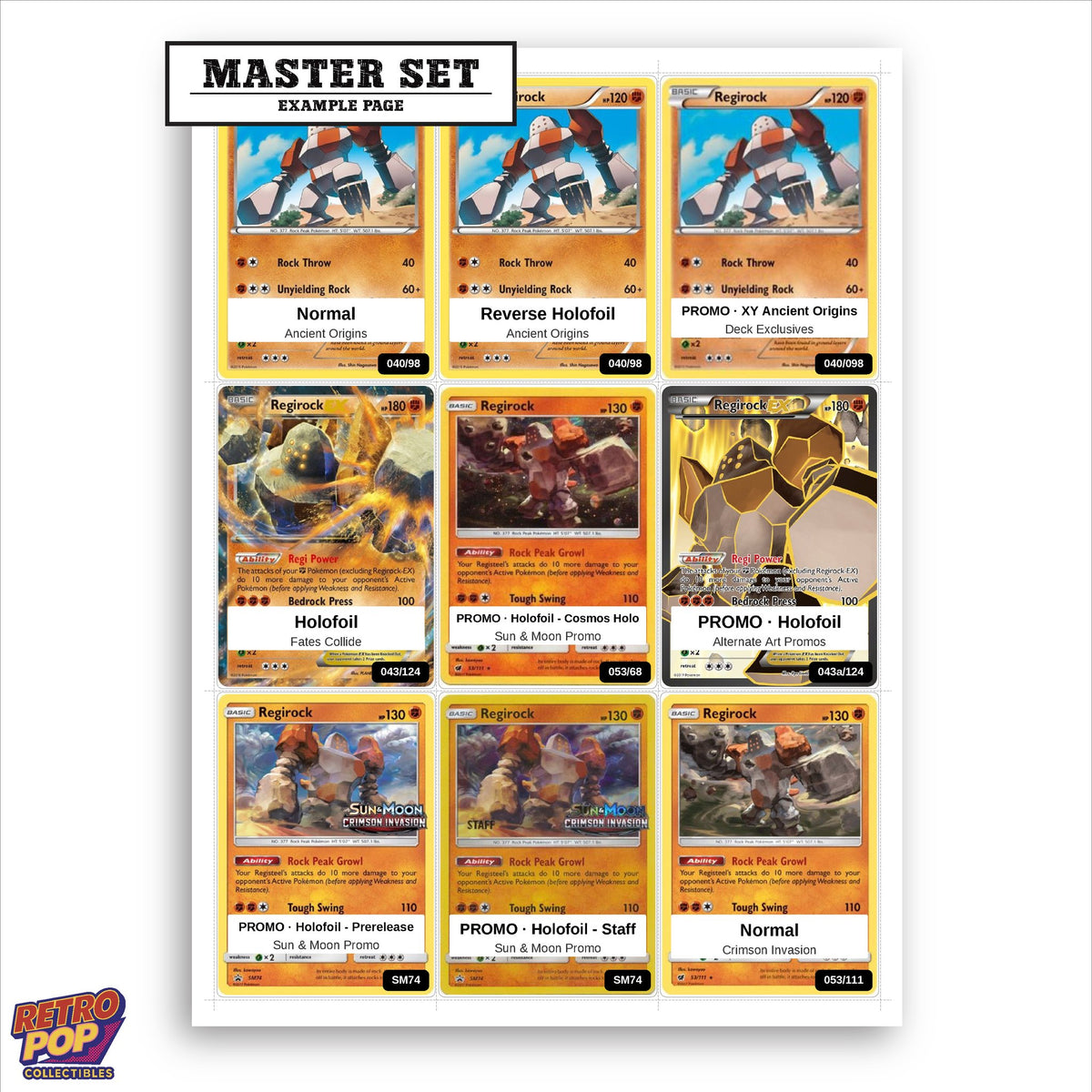 Printed Regirock Pokemon placeholders in binder - real photo 1