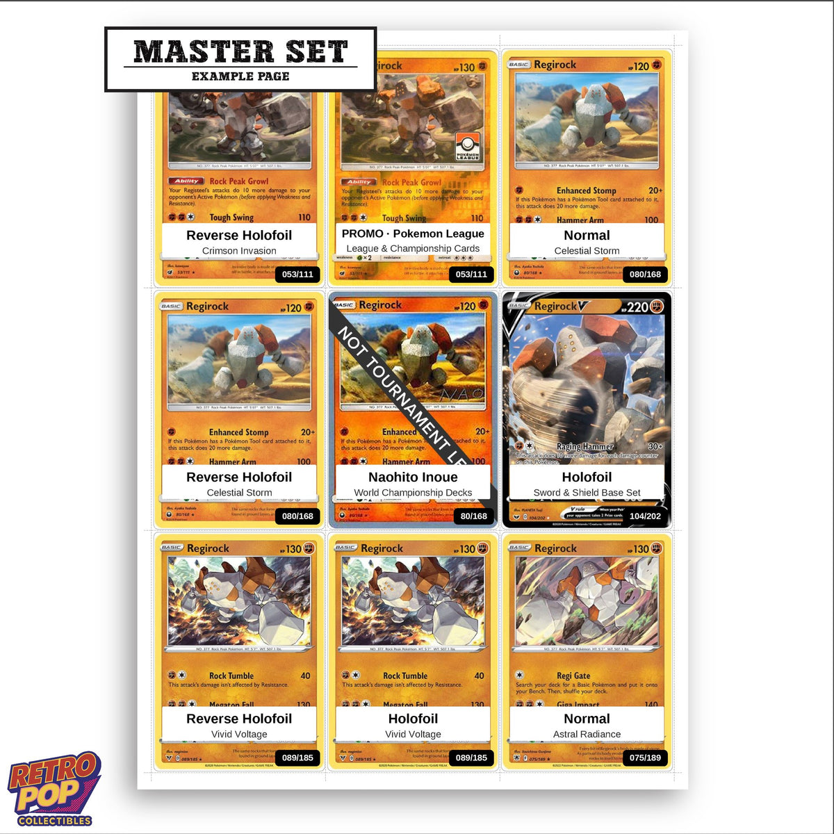 Printed Regirock Pokemon placeholders in binder - real photo 3