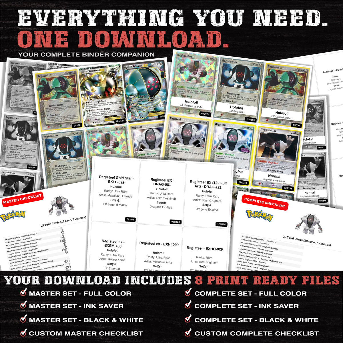 Everything included in the Registeel master set download - 8 PDF files