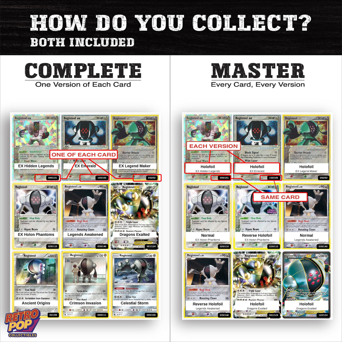 Complete Set vs Master Set versions of the Registeel binder placeholders