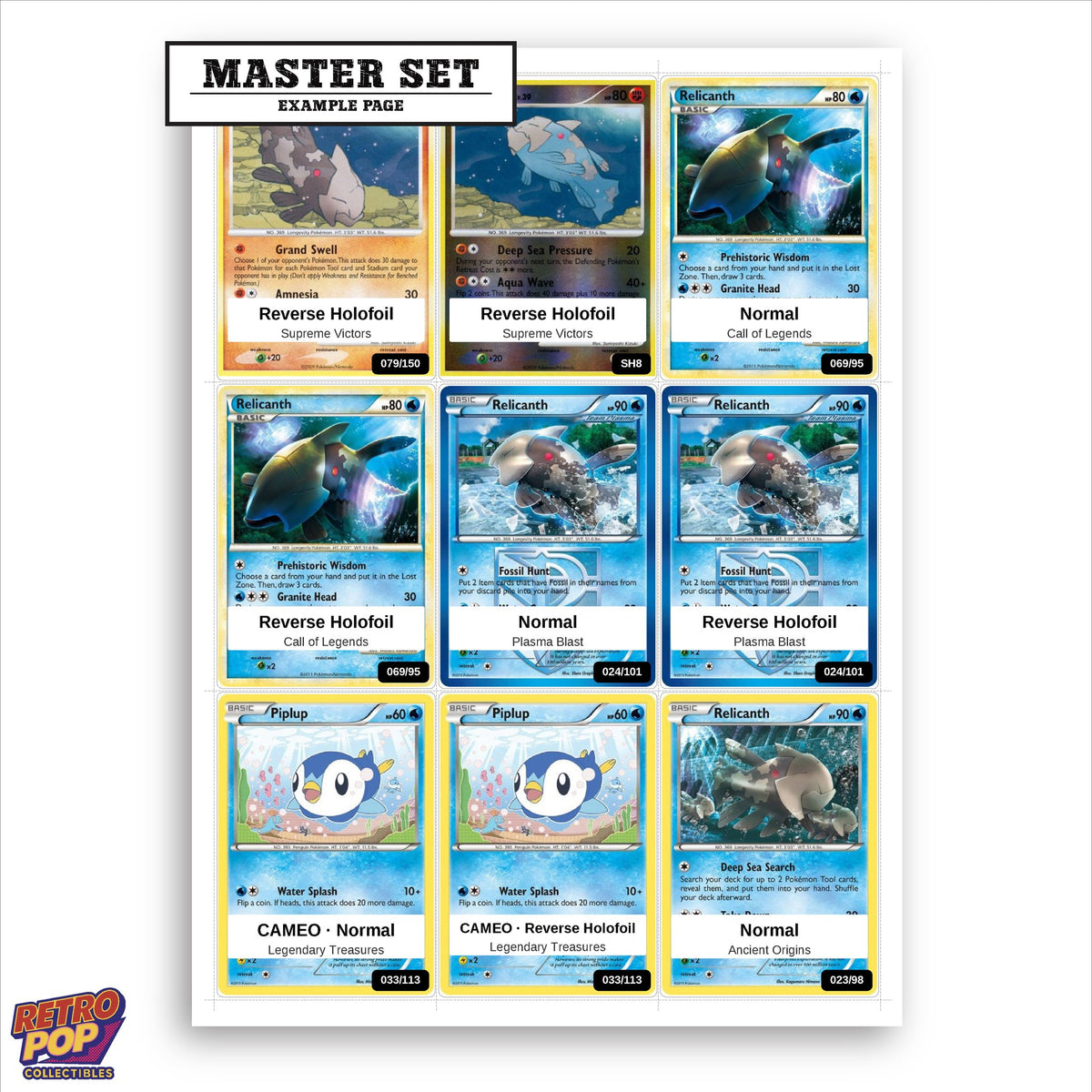 Printed Relicanth Pokemon placeholders in binder - real photo 1