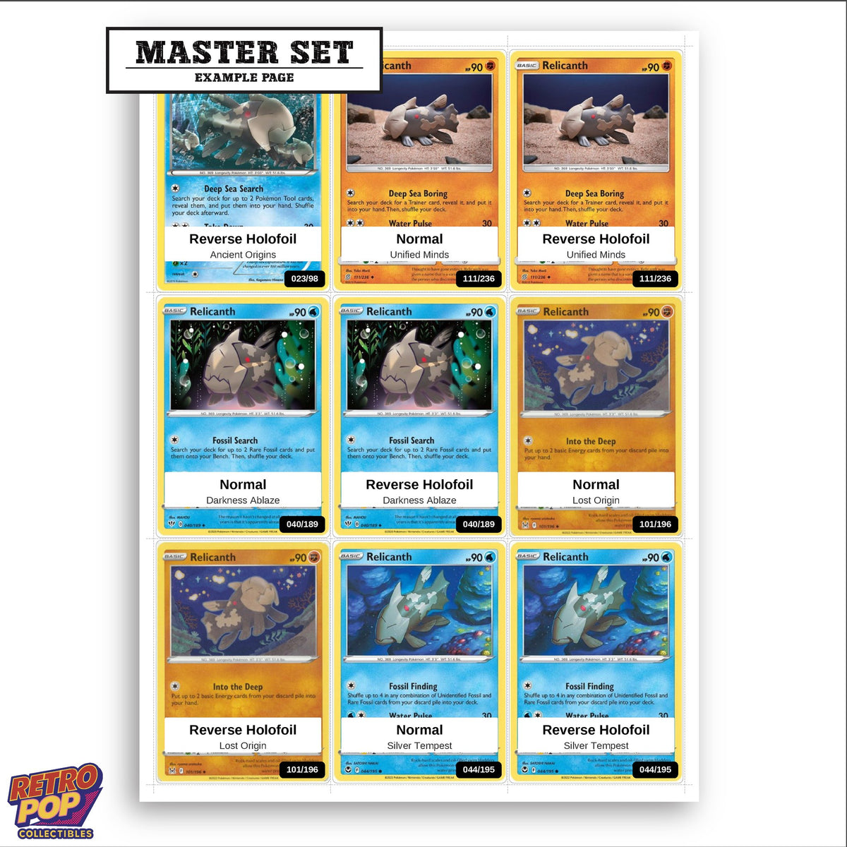 Printed Relicanth Pokemon placeholders in binder - real photo 3