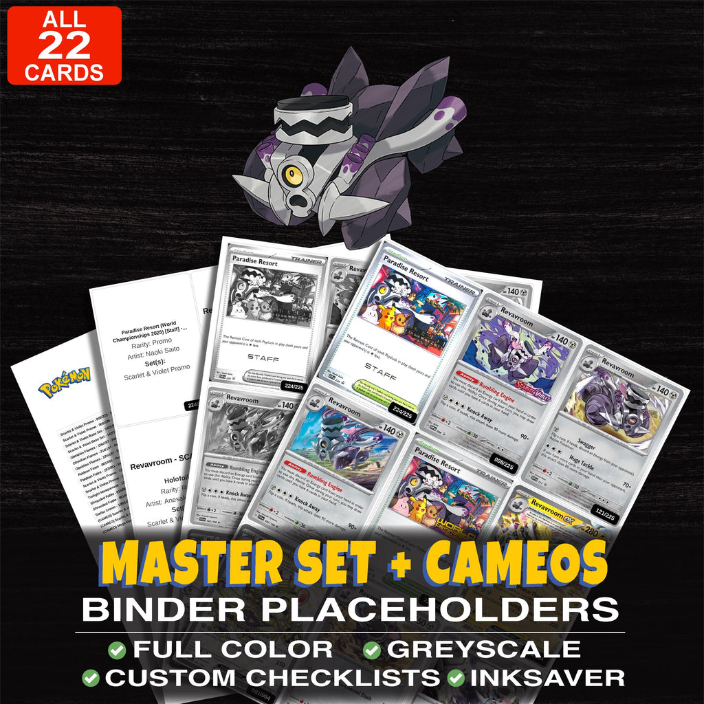 Every Revavroom Pokemon card ever made - master set binder placeholders with Revavroom ex