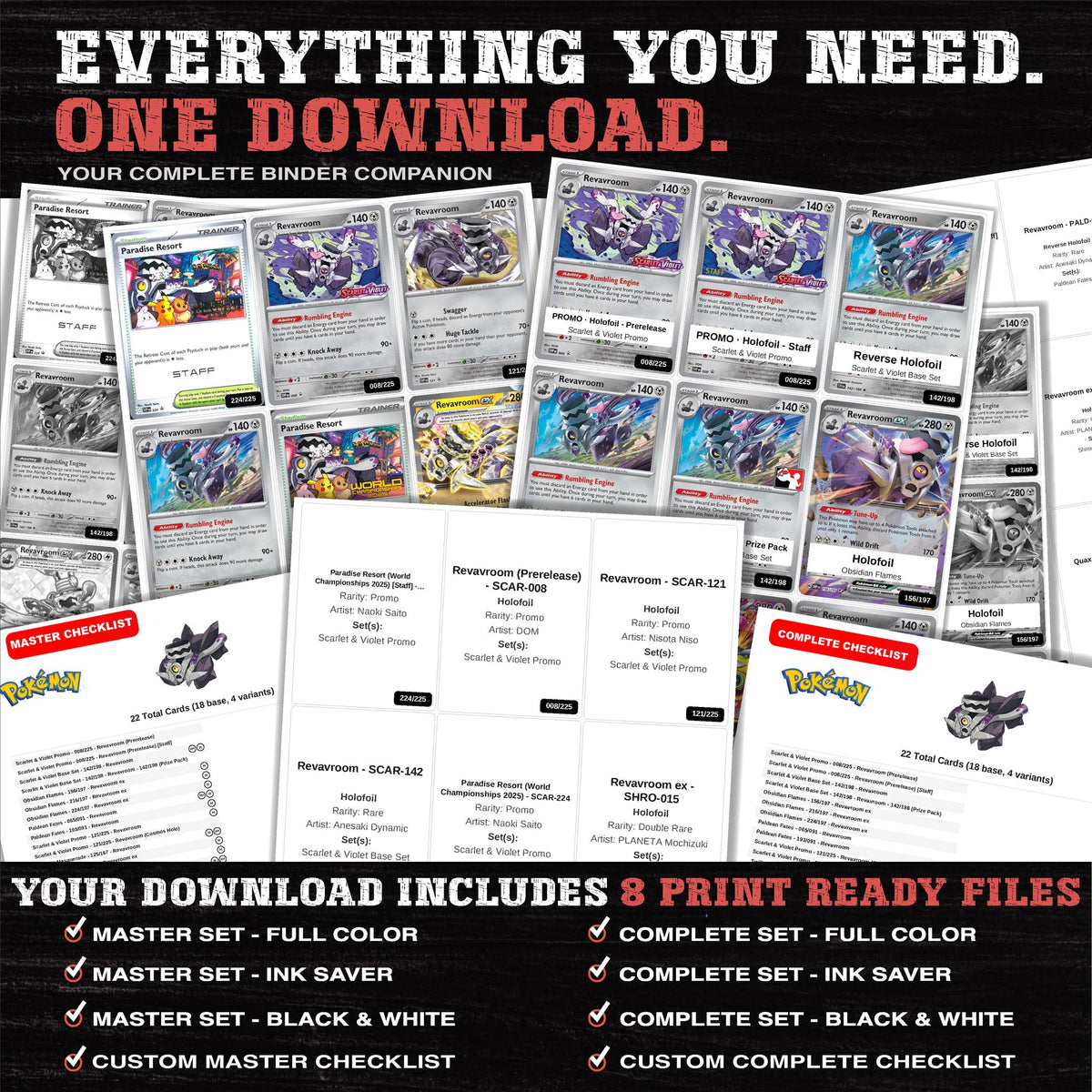 Everything included in the Revavroom master set download - 8 PDF files