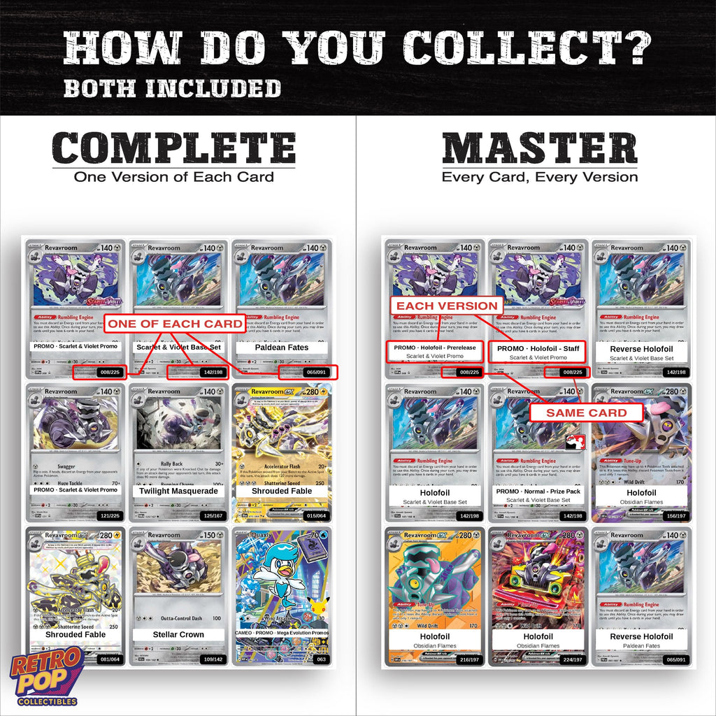 Complete Set vs Master Set versions of the Revavroom binder placeholders