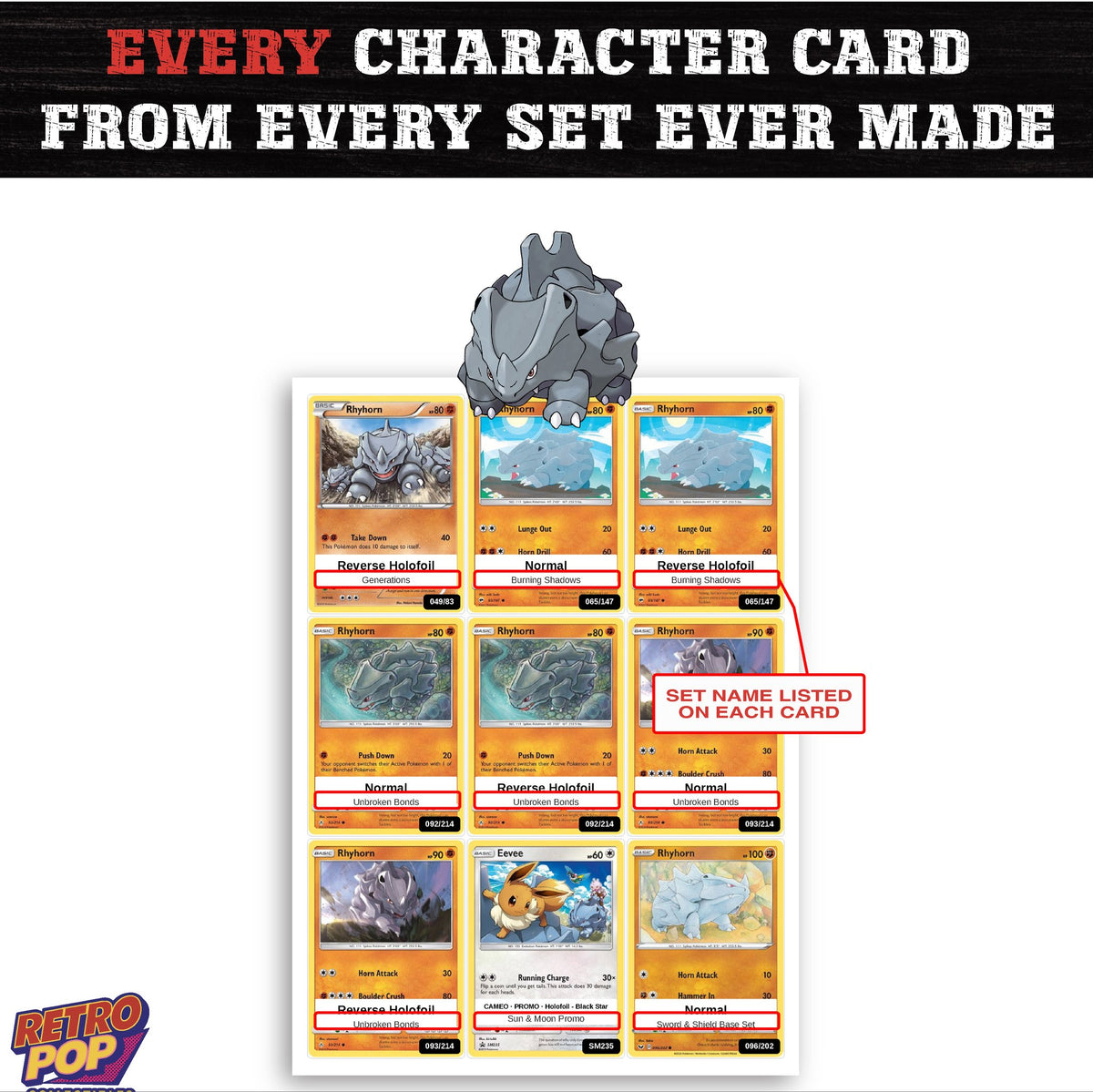 Rhyhorn card collection preview - every set Rhyhorn appears in