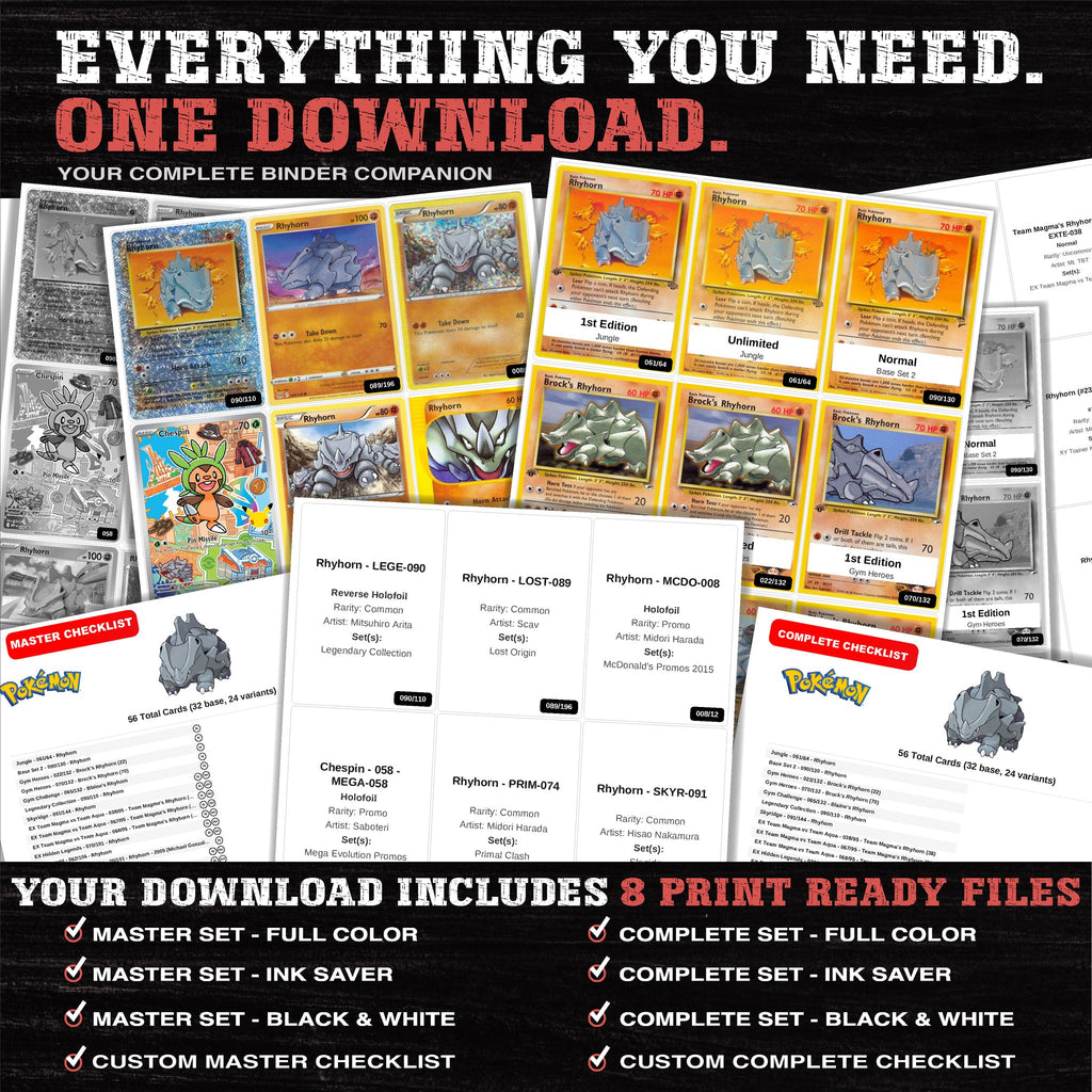 Everything included in the Rhyhorn master set download - 8 PDF files