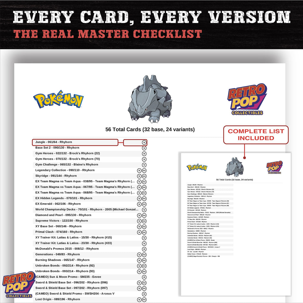 Rhyhorn master set checklist PDF preview - every card listed