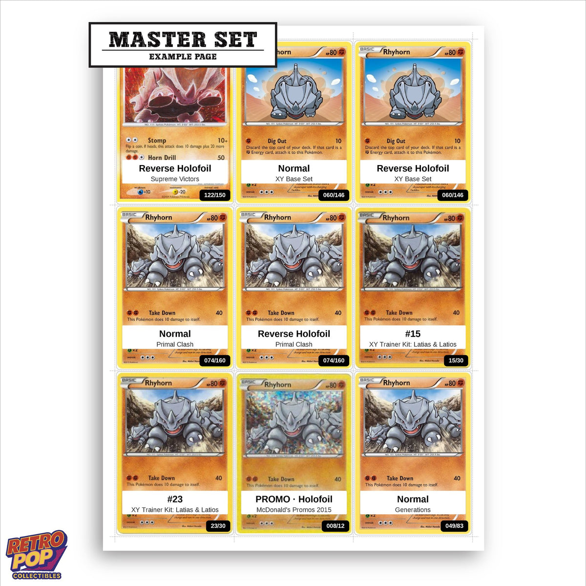 Printed Rhyhorn Pokemon placeholders in binder - real photo 1
