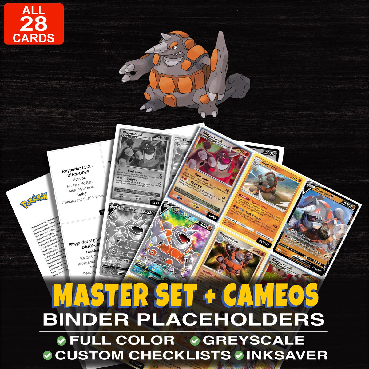 Every Rhyperior Pokemon card ever made - master set binder placeholders with Rhyperior Lv.X