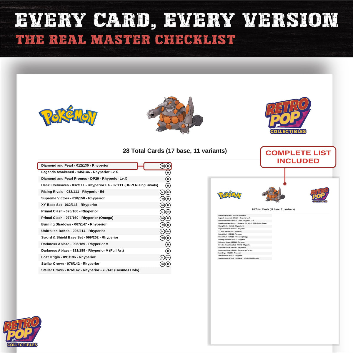 Rhyperior master set checklist PDF preview - every card listed