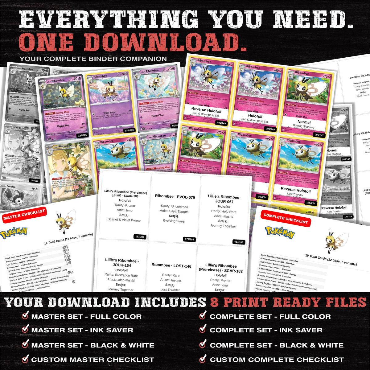 Everything included in the Ribombee master set download - 8 PDF files