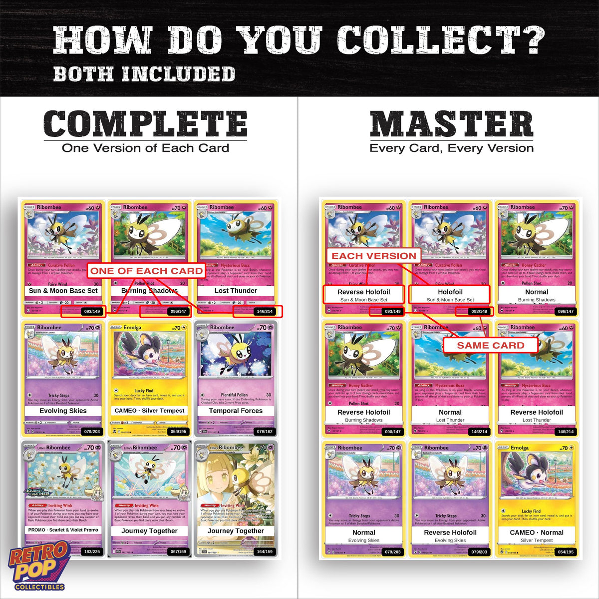 Complete Set vs Master Set versions of the Ribombee binder placeholders
