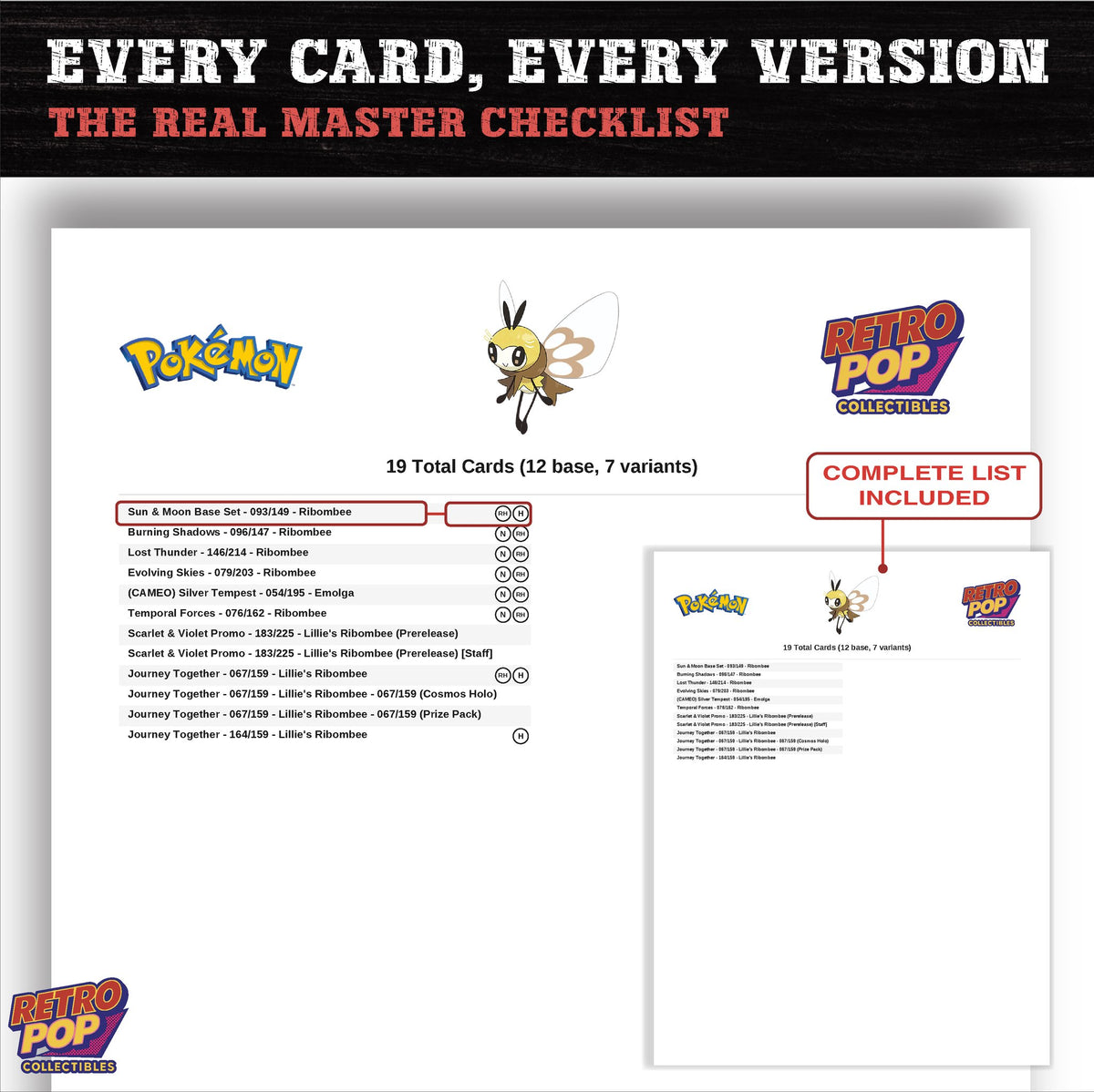 Ribombee master set checklist PDF preview - every card listed