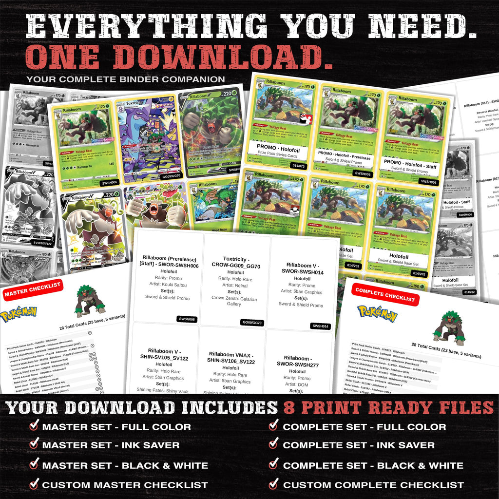 Everything included in the Rillaboom master set download - 8 PDF files